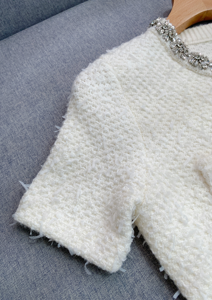 Crystal Bloom Short Sleeve Tweed Knit Mini Dress