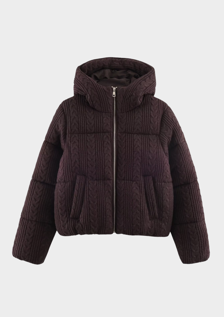 Cable Knit Hooded Cotton Padded Jacket