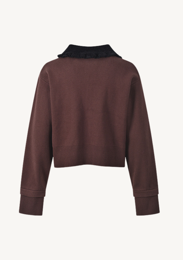 Brown Contrast Collar Knit Top