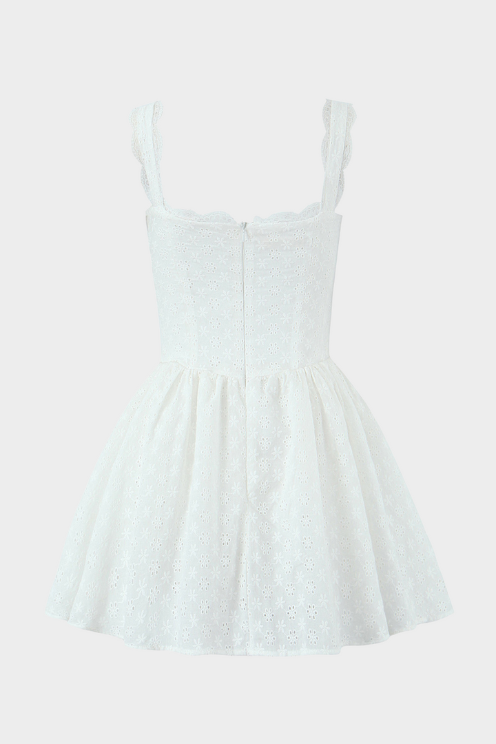Lily White Embroidered Lace Straps Cute Mini Dress