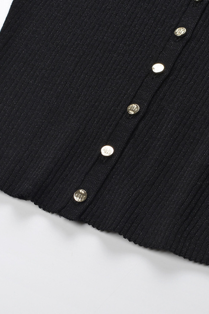 Classic Gleam V Neck Gold Button  Flared SleevesTop