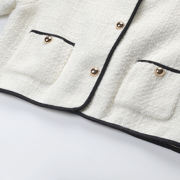 Ivory Trimmed Tweed Button Cardigan