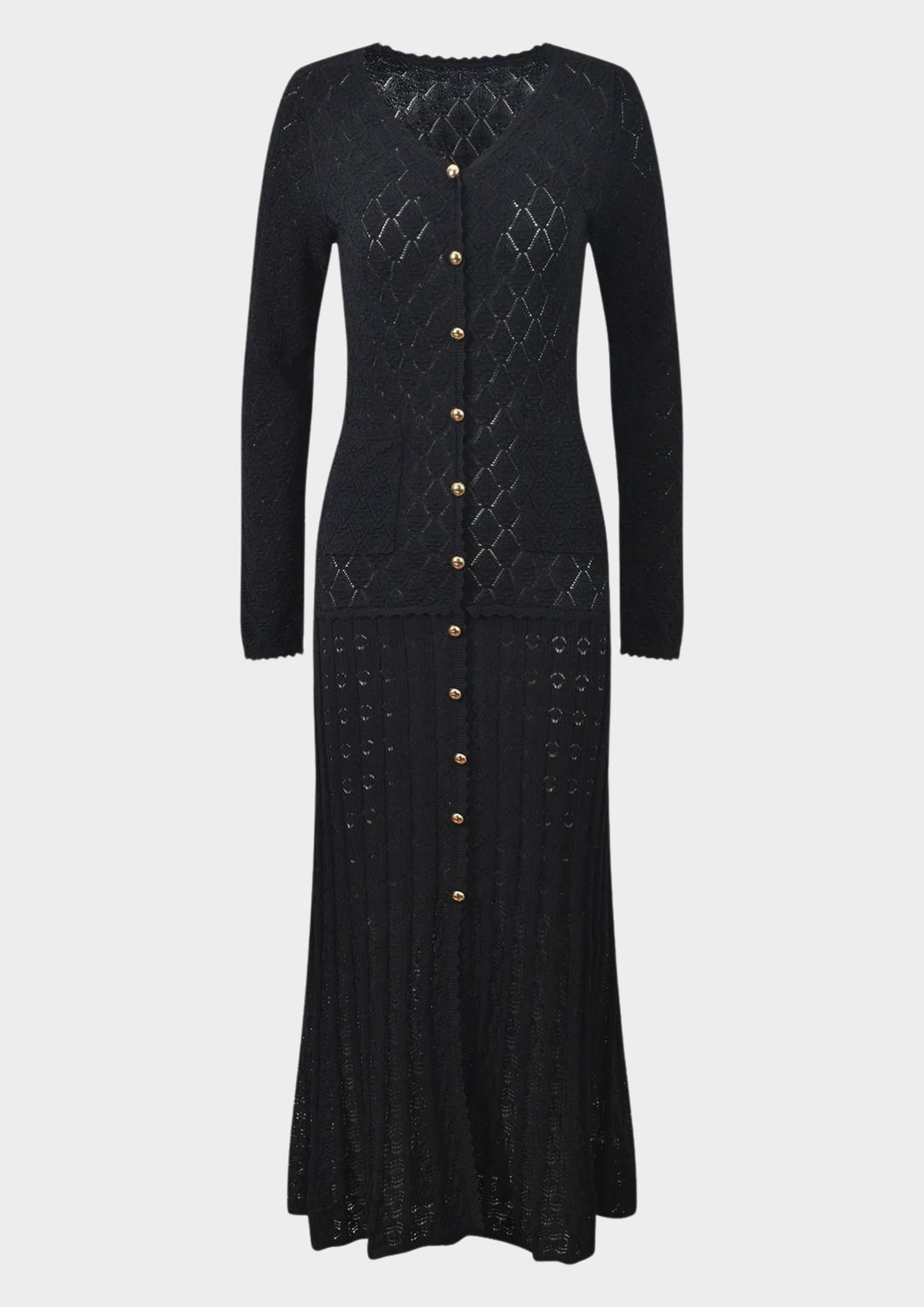 Mirella Crochet V Neck Knit Maxi Dress