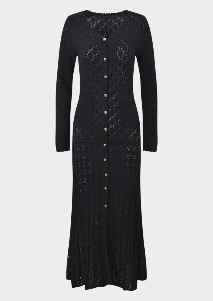 Mirella Crochet V Neck Knit Maxi Dress