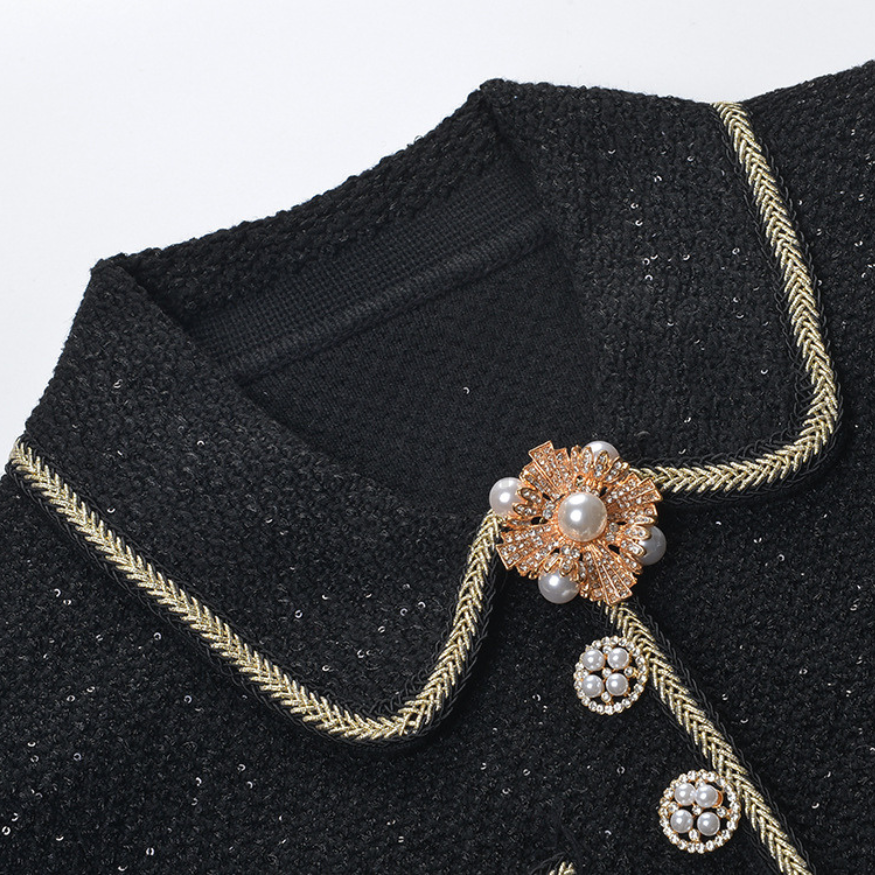 Marina Luxe Wool Knit Sequin Ruffle Mini Dress