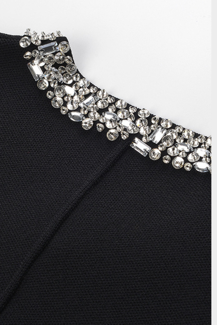 Crystal Luxe Embellished Cuff Detailed soft Wool Knit Jacket Top