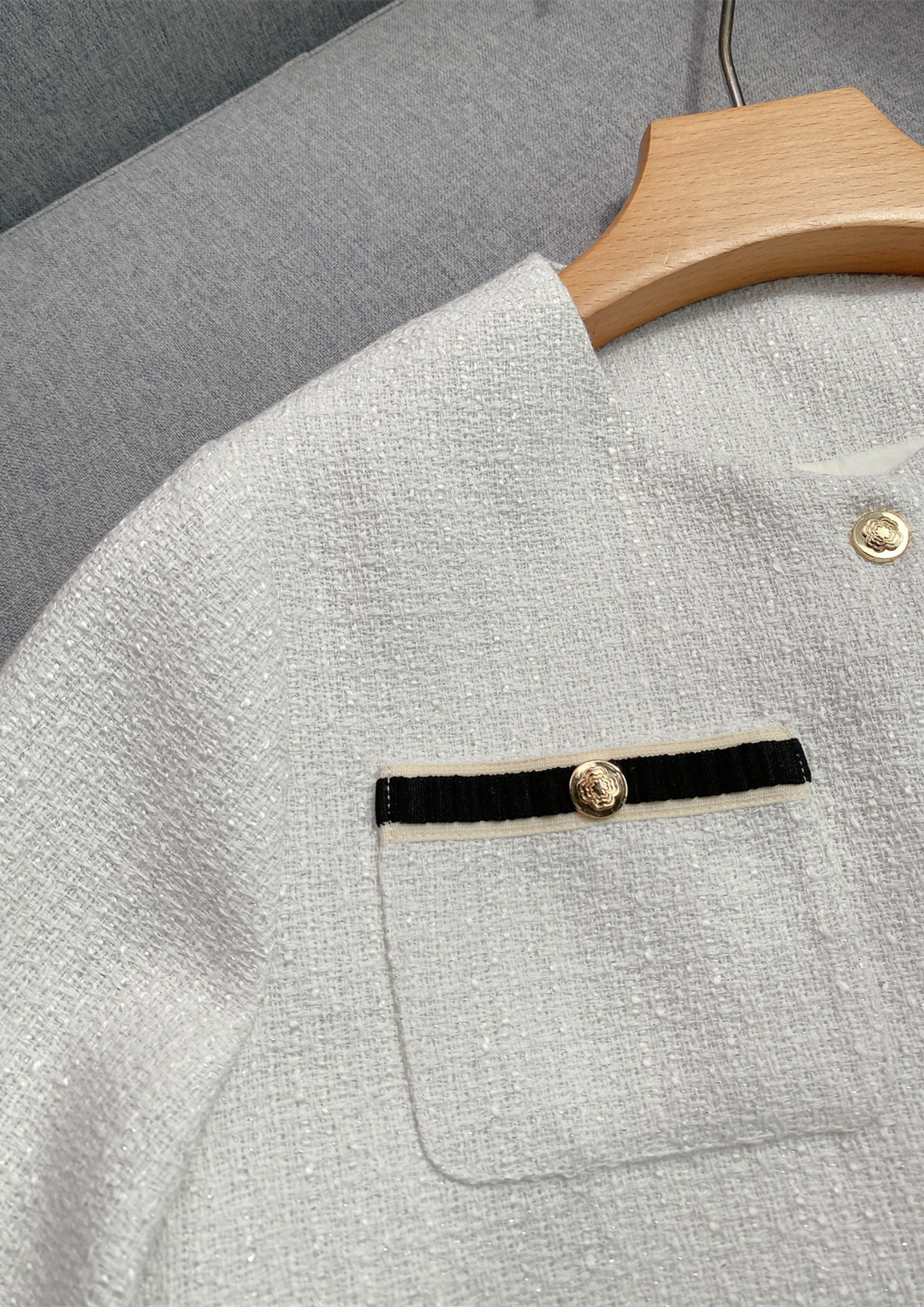 Luna White Tweed Short Sleeve Top