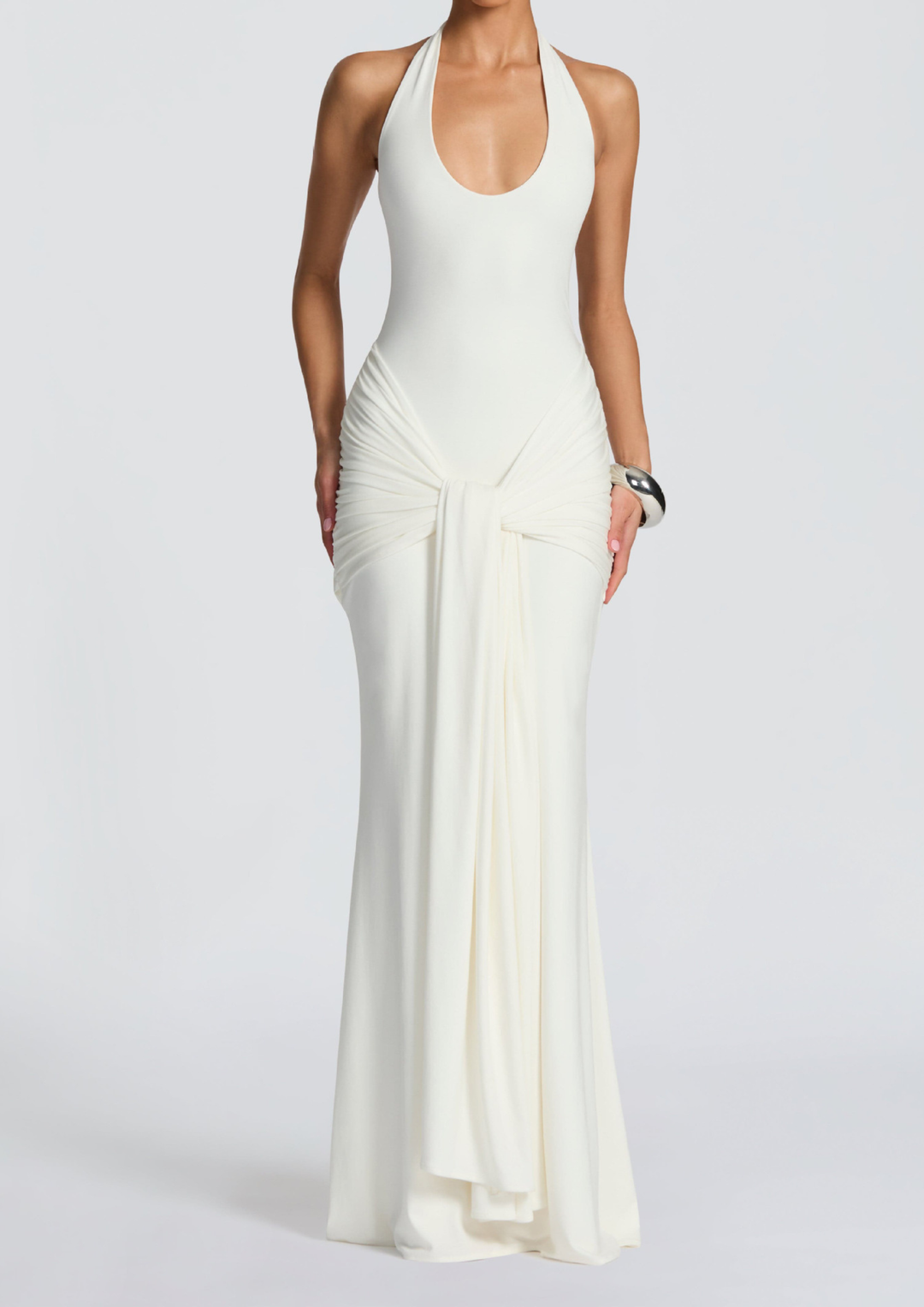 Mesh Fishtail Backless Halter Maxi Dress