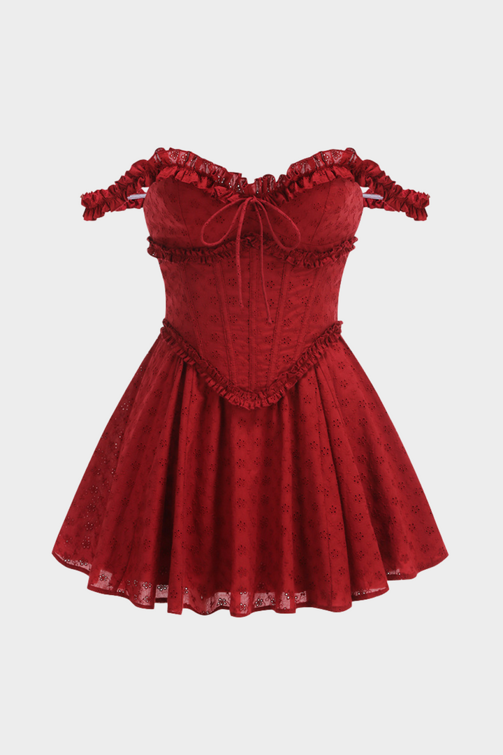 Crimson Romance Ruffle Off Shoulder  Corset Mini Dress