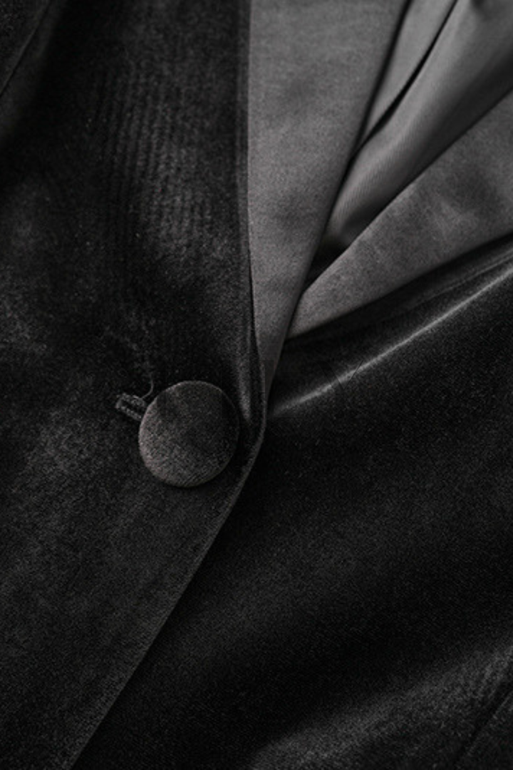 Noir Velvet  Ostrich Feather Cuffs Blazer
