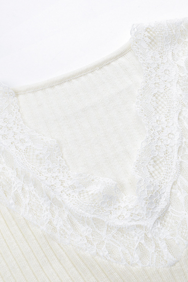 Serene LaceTrim V Neck Soft Wool  Cardigan Top