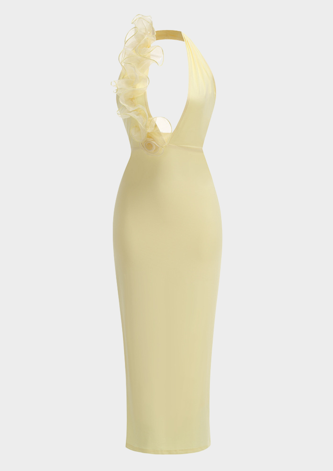 Sunlit Bloom Deep V Backless Maxi Dress