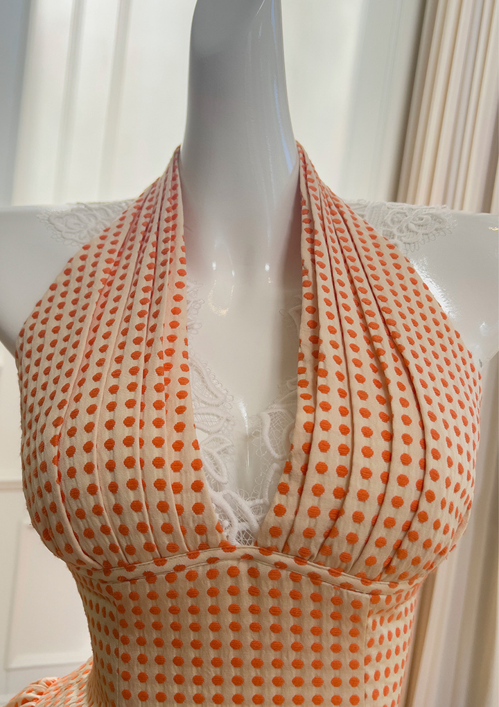 Apricot Dot Halter Mini Dress