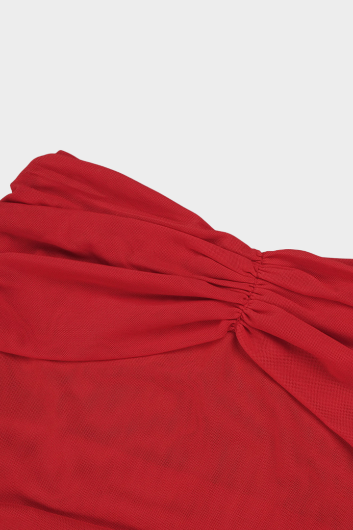 Fiery Muse Strapless Sheer Mesh Maxi Dress