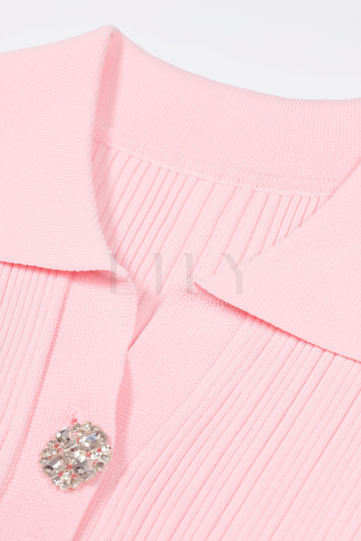 Chérie Knit Crystal Button Pleated Mini Dress