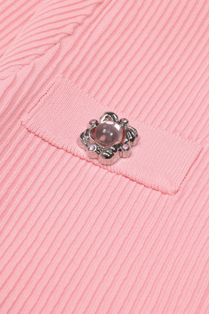 Gem Button Ribbed Knit Cardigan