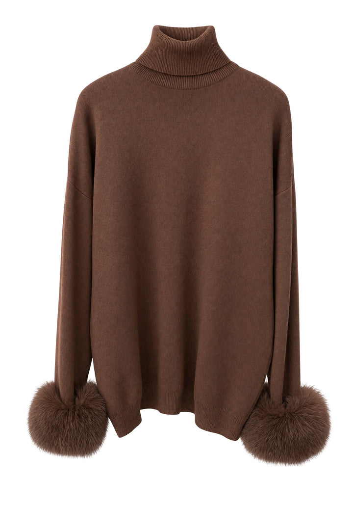 Ivy Real Fox Fur Turtleneck Knit Lounge Set