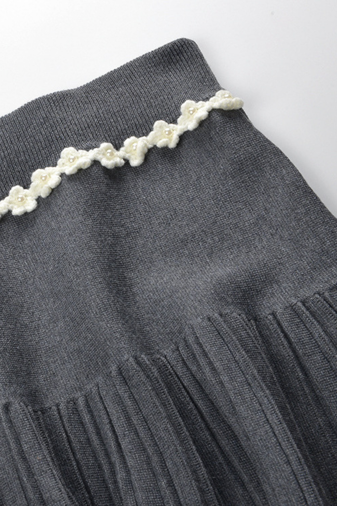 Grey Floral Pearl Knit Camisole Top