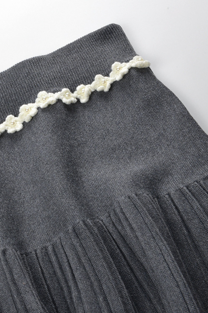 Grey Floral Pearl Knit Camisole Top