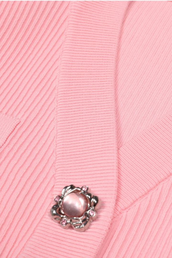 Gem Button Ribbed Knit Cardigan