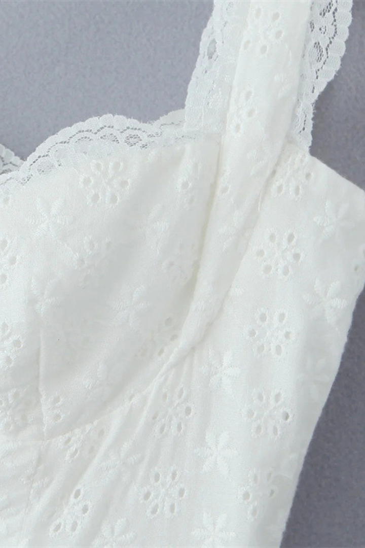 Lily White Embroidered Lace Straps Cute Mini Dress
