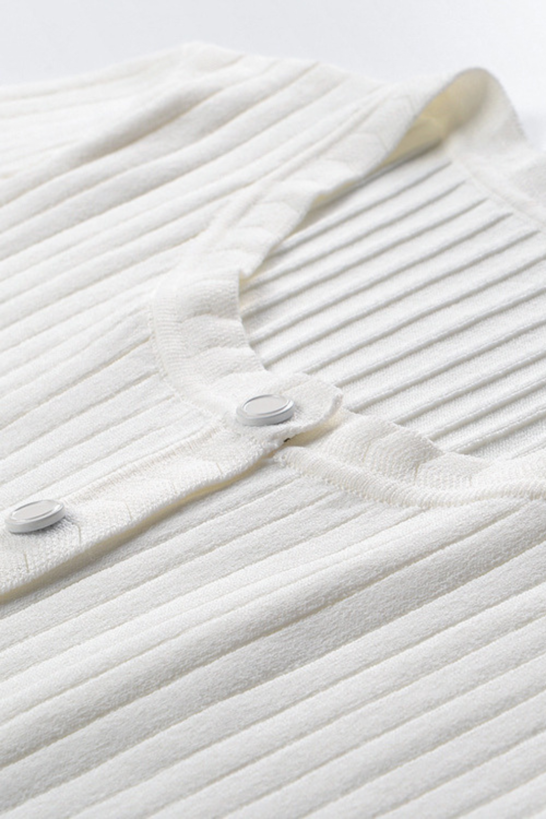 Lily – Ribbed Button Front Cardigan Top in White
