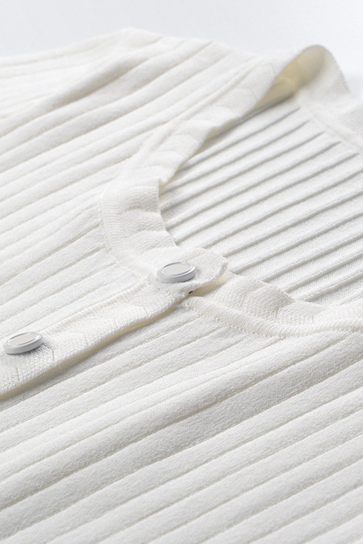 Lily – Ribbed Button Front Cardigan Top in White