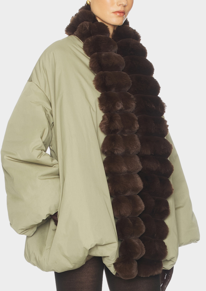 Fur Trim Belted Puffer Jacket