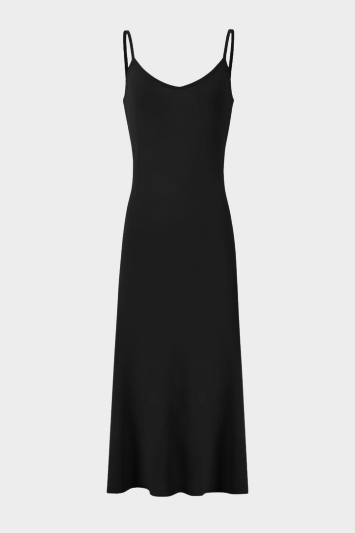 Lily – Silk Knit Pearl Button Suspender Maxi Dress