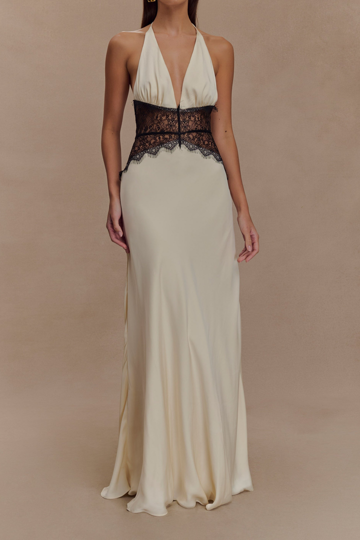Mila Backless Satin Lace Corset Maxi Dress