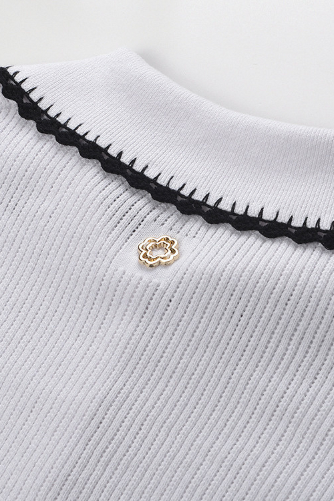 Contrast Lace Trim Viscose  Knit Polo Top
