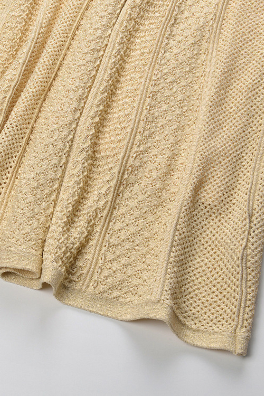 Beige Hollow Knitted Viscose Pearl Button Cardigan &amp; Maxi Skirt Set