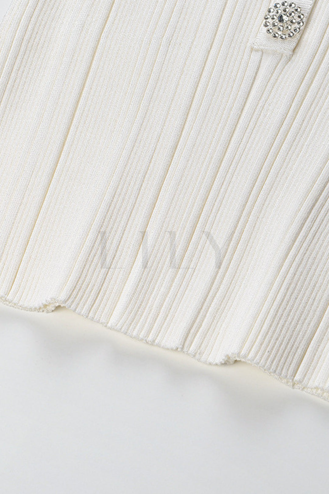 Crystal Trim U-Neck Ribbed Wool Top