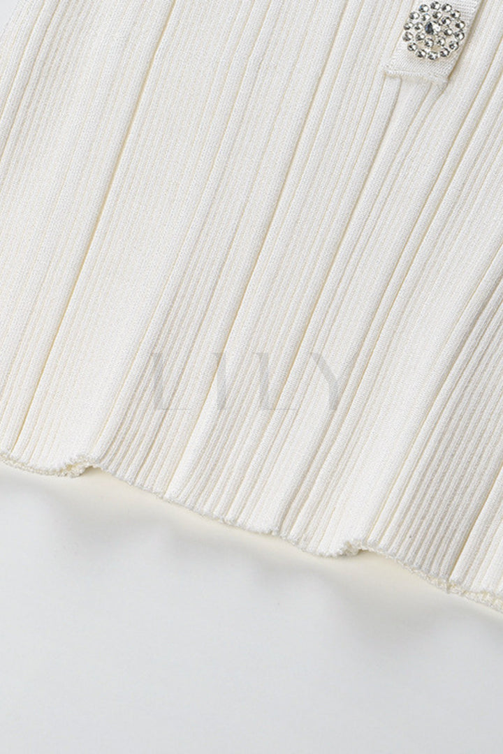 Crystal Trim U-Neck Ribbed Wool Top