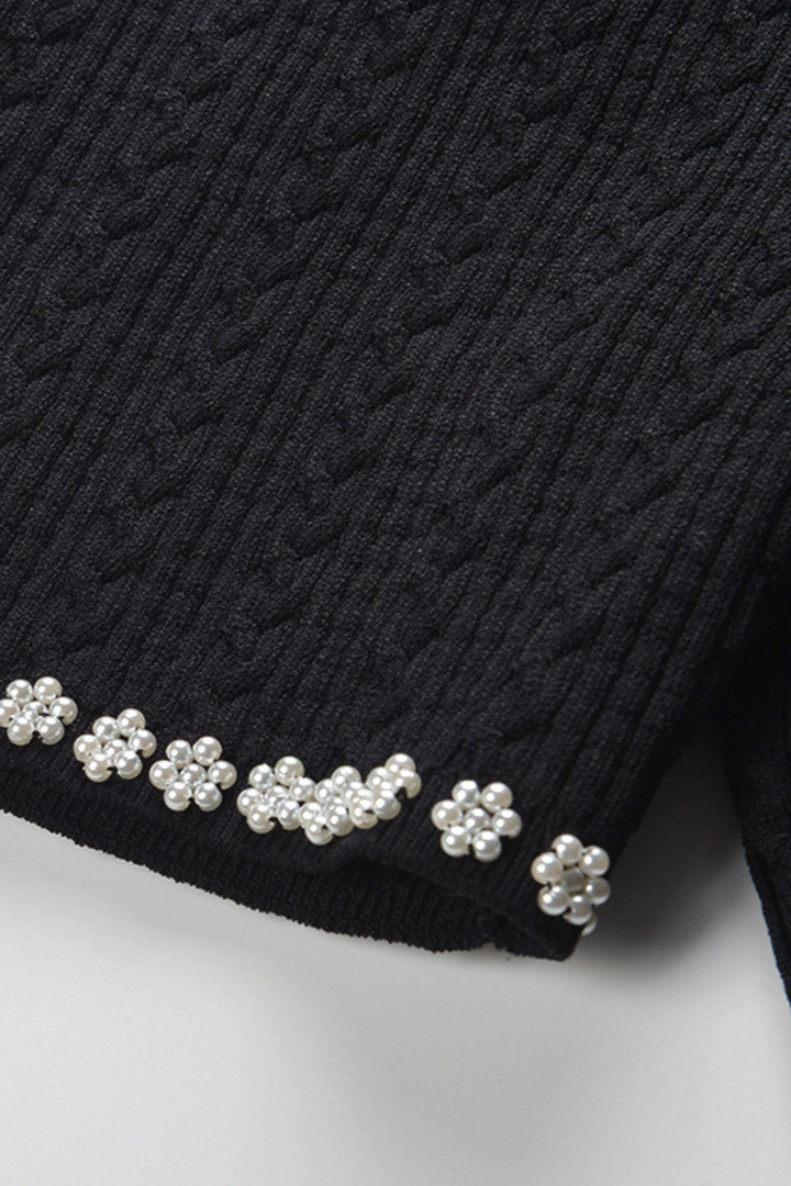 Pearl Luxe Trim Cropped Knit Cardigan Top