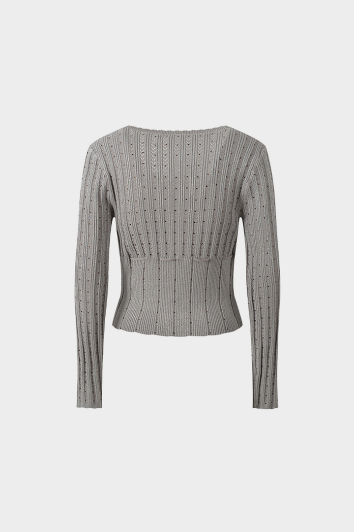 Gleam Beaded Elegance Tencel Knit Tie Waist Top