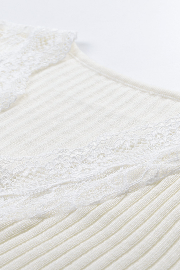 Serene LaceTrim V Neck Soft Wool  Cardigan Top