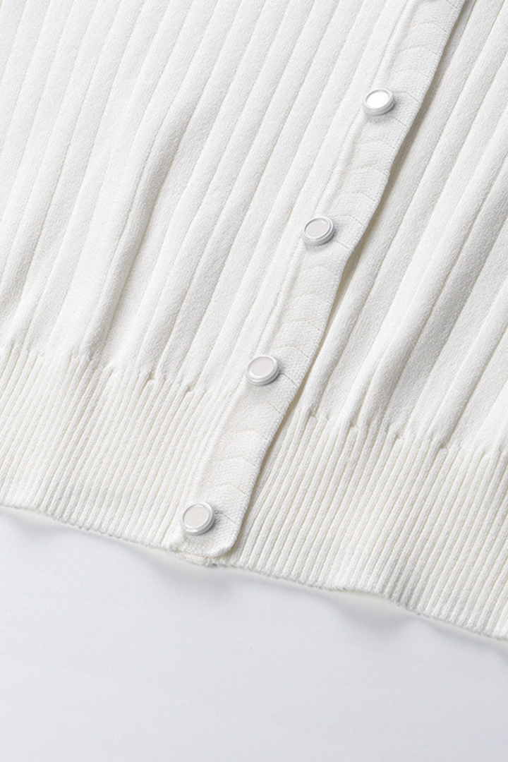 Lily – Ribbed Button Front Cardigan Top in White