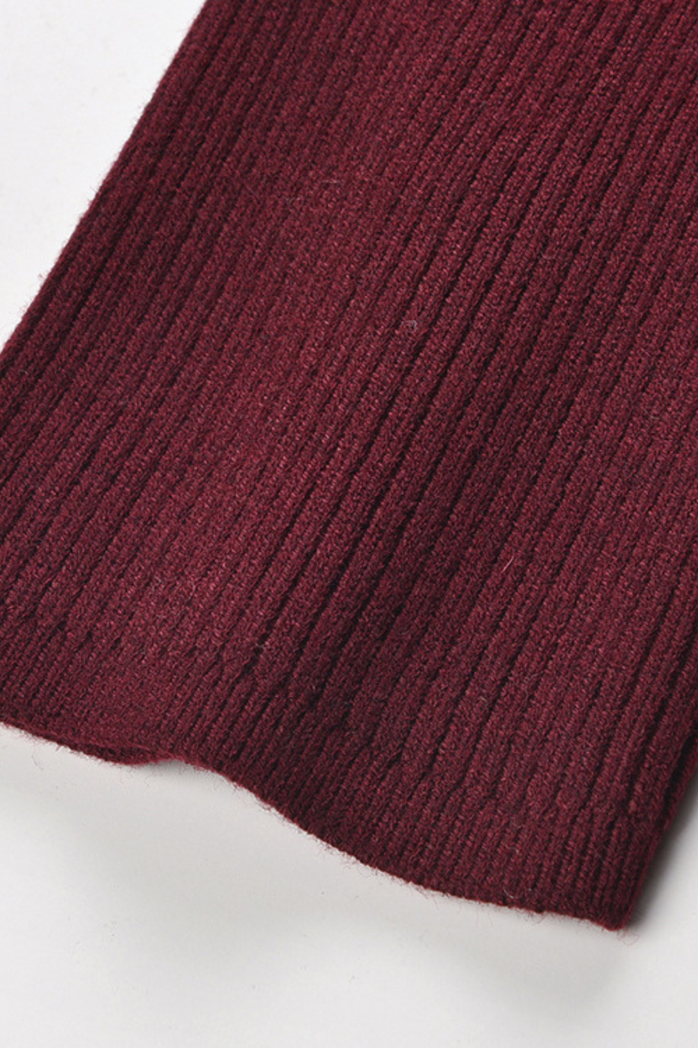 Elegant Burgundy Stud Collar Ribbed Wool Polo Top