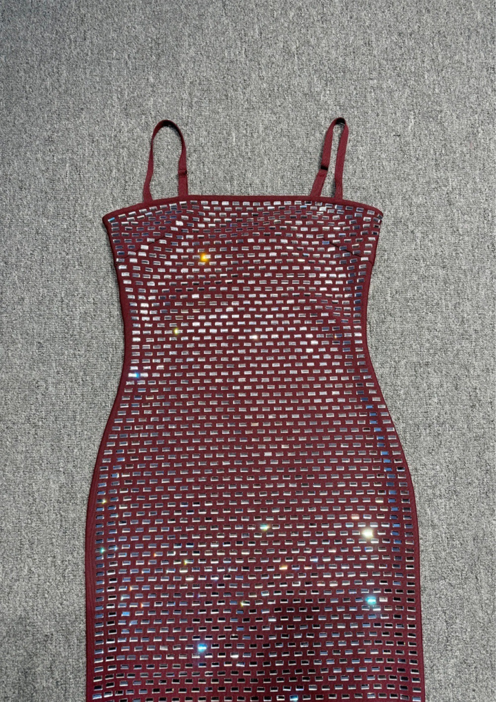 Midnight Garnet Crystal Bandage Maxi Dress