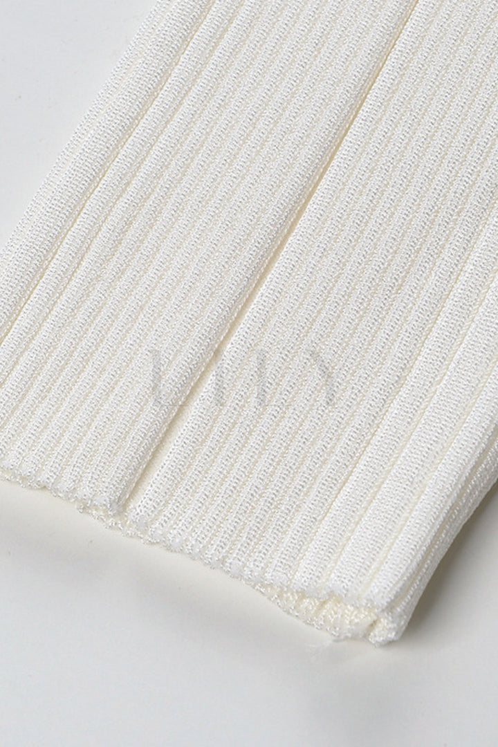 Crystal Trim U-Neck Ribbed Wool Top