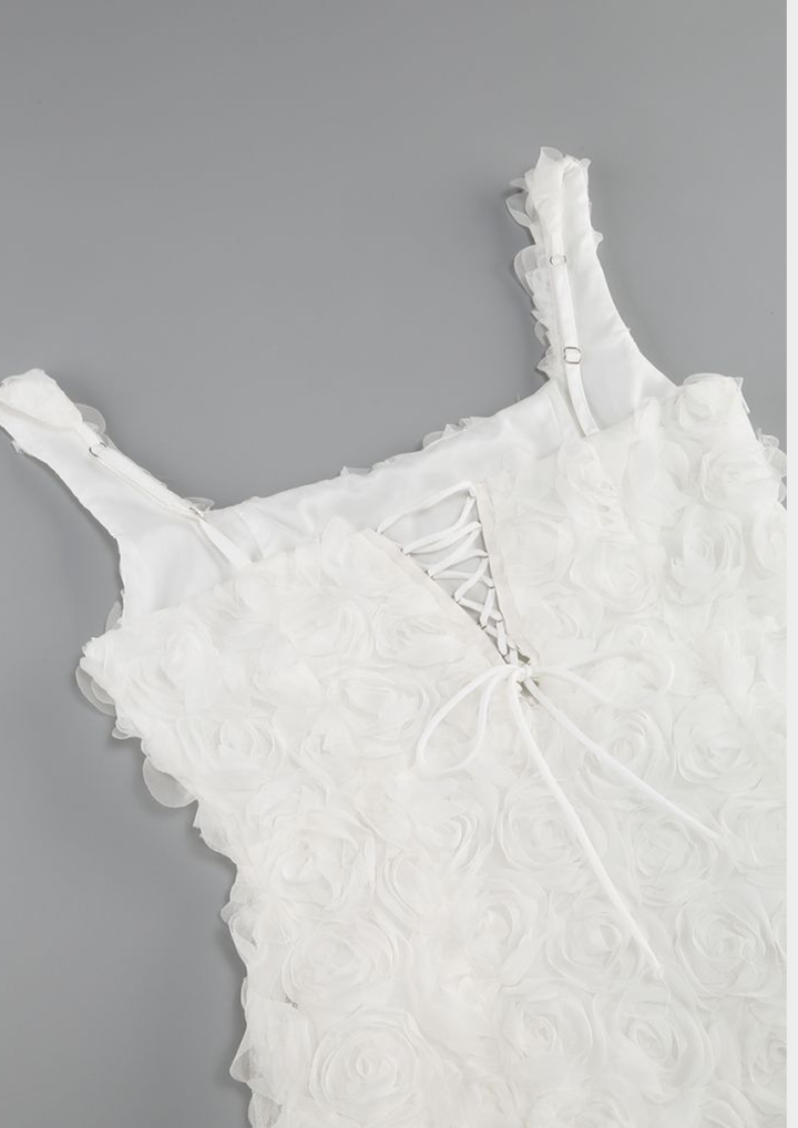 Rosé Bloom Flower Lace Back Mini Dress
