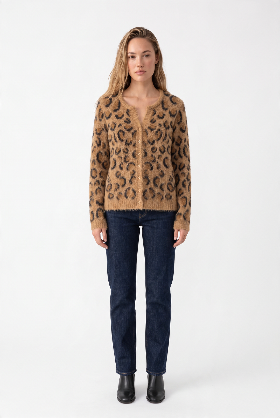 Daphne Fuzzy Leopard Knit Cardigan