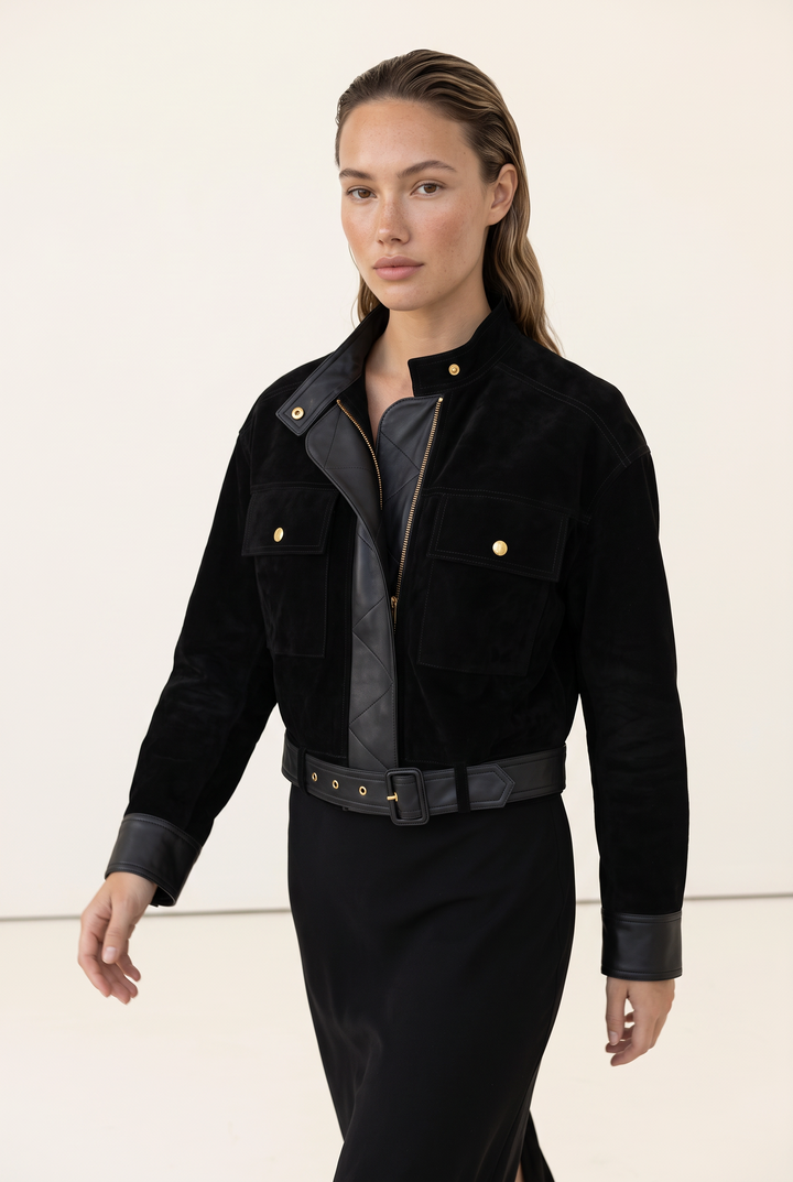 Black Edge Belted Jacket