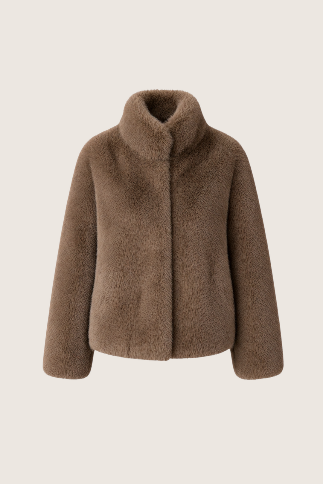 lily Mila plush brown mink fur coat with a soft stand collar and elegant relaxed fit for a polished winter look.
