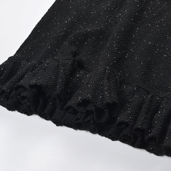Marina Luxe Wool Knit Sequin Ruffle Mini Dress