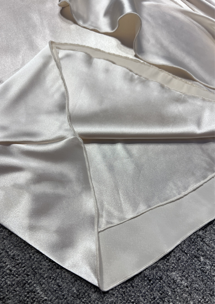 Ivory Rosette Draped Satin Maxi Dress