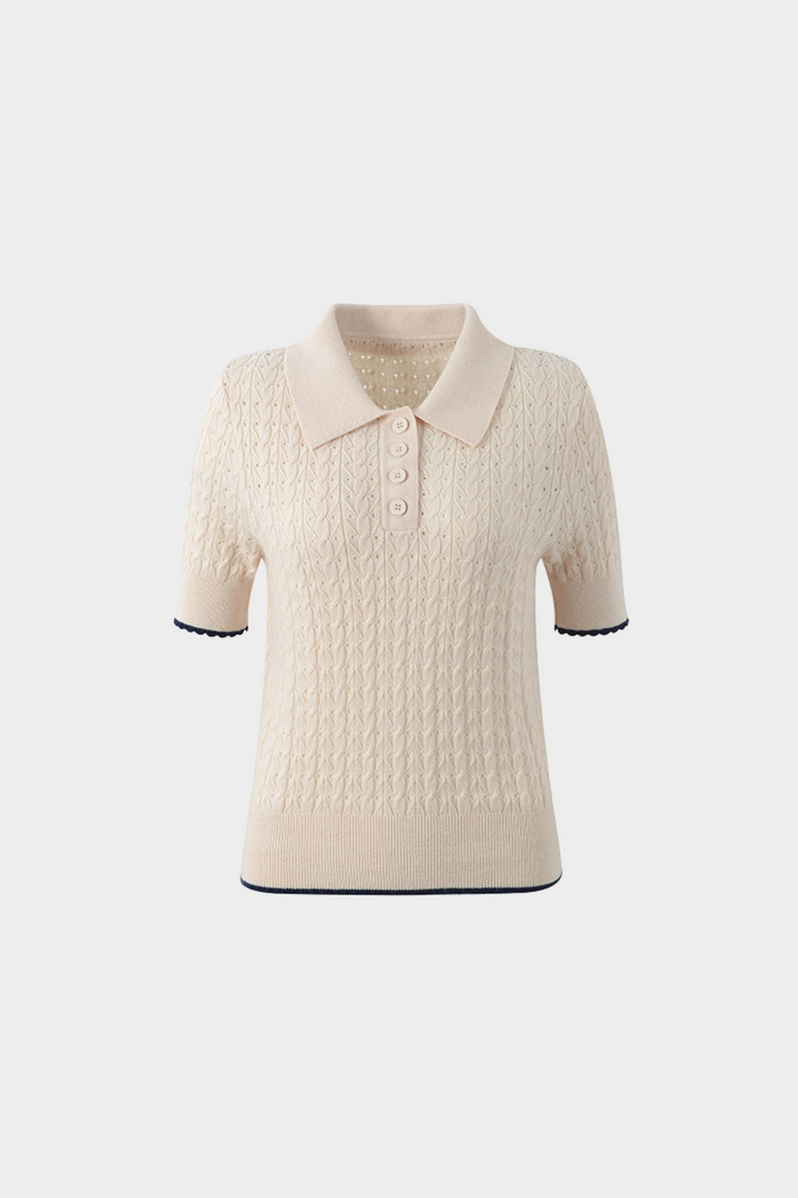 Desert Weave Polo Hollow Ice Silk Wool Top