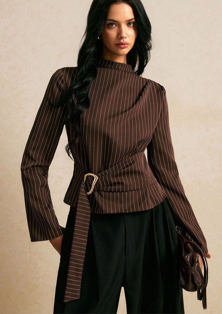 Arden Pinstripe Belted Blouse