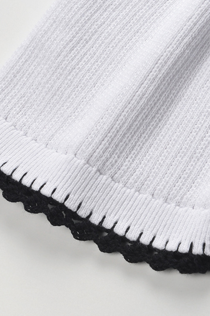 Contrast Lace Trim Viscose  Knit Polo Top